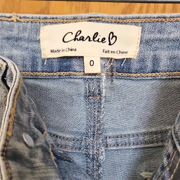 CHARLIE B Light Blue Skinny Jeans with Layered Frayed Hem - Picture 6 of 6